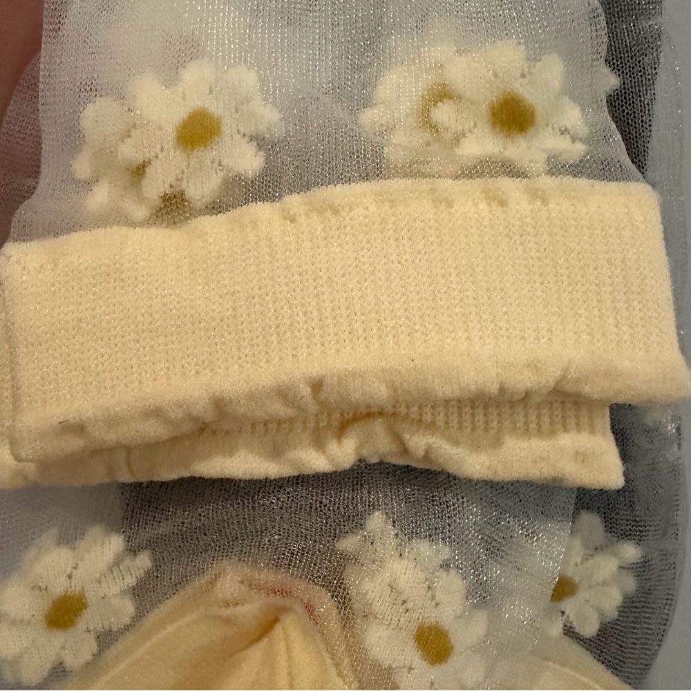 NEW Anthropologie Daisy Tulle Socks Black Baby Yellow Sheer - Picture 4 of 8